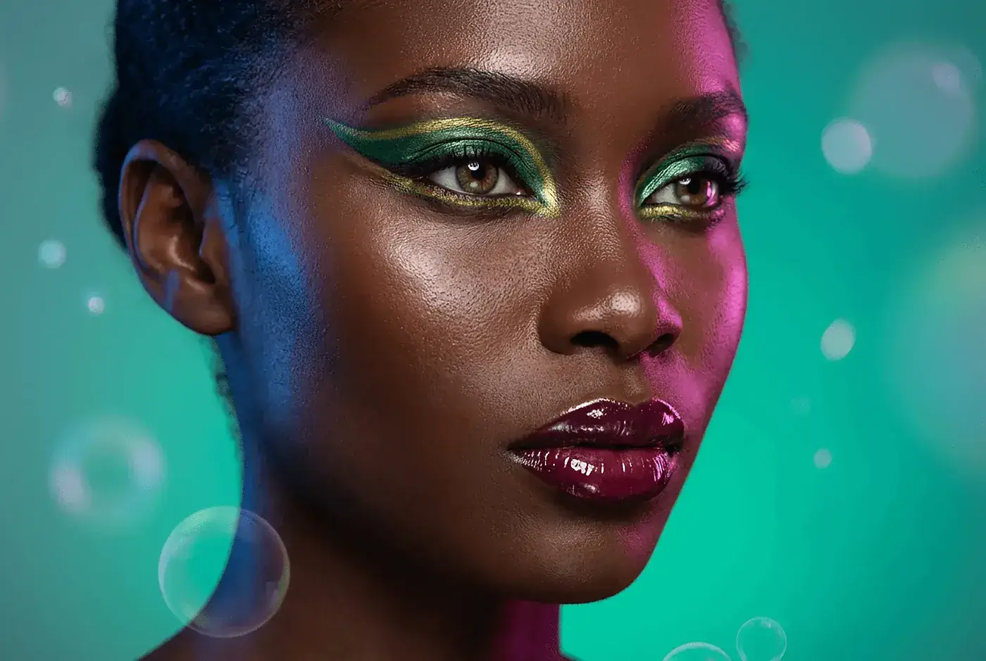 Beauty portrait turquoise eye makeup Toronto editorial