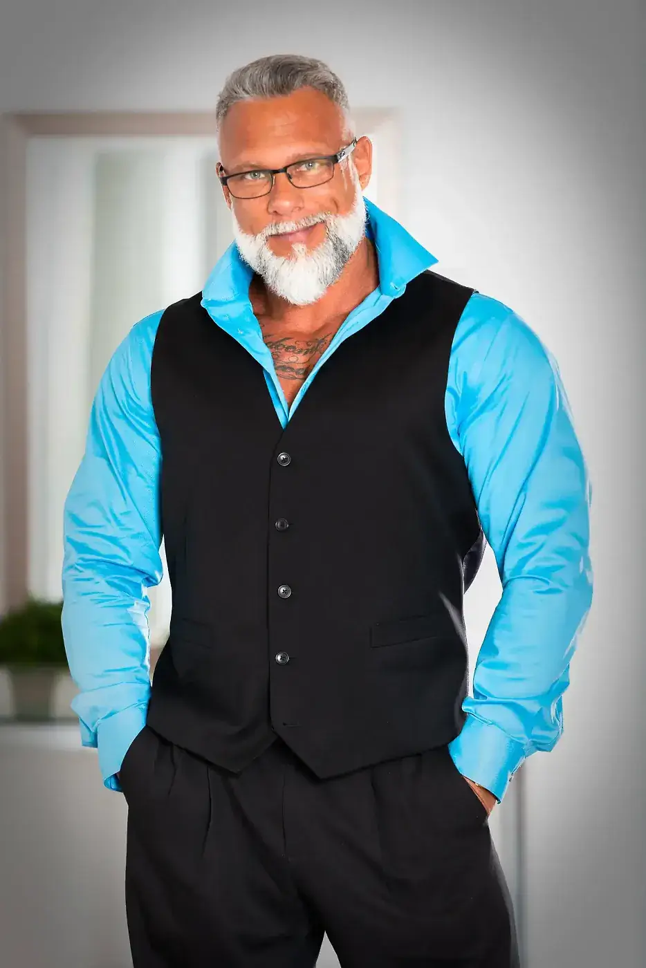 Men's fitness blue vest Toronto athletic portrait