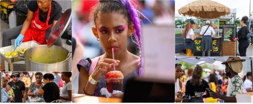 Mouthwatering Caribbean delicacies and treats at the vendor stalls.