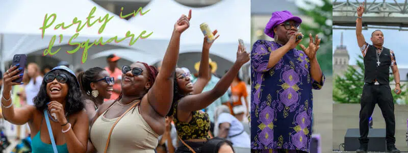 Festival-goers dancing at the Party in d’Square, Toronto Caribbean Carnival 2023.