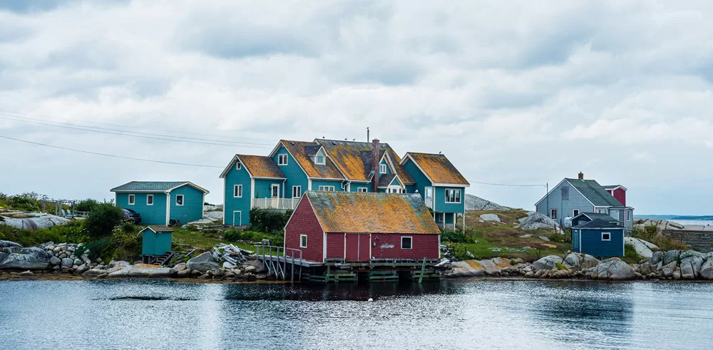 Homes in Nova Scotia by the ocean inlet