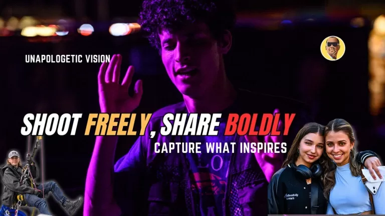 shoot freely, share boldly - an image cover with a male character