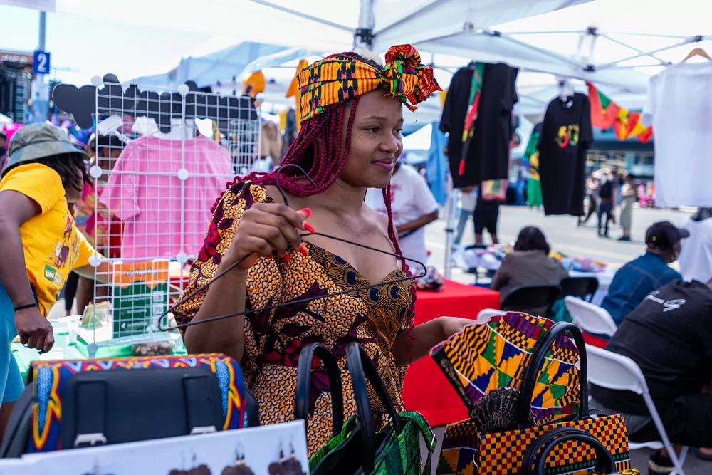 Colourful vendor selling outfits